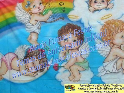 Painel Temtico Anjinho (foto/imagem 05), Velinha Personalizada, Lembrancinhas de Mesa, Temas Infantis, Decoraão Infantil, Dicas de Festa Infantil, Piruliteiro Temtico, MariaFumaaFestas, Maria Fumaa Festas