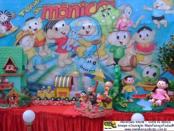 (06) Decoraão Turma da Mnica - Temas Infantis, Aniversrio Infantil, Lembrancinhas de Mesa, Decoraão Infantil