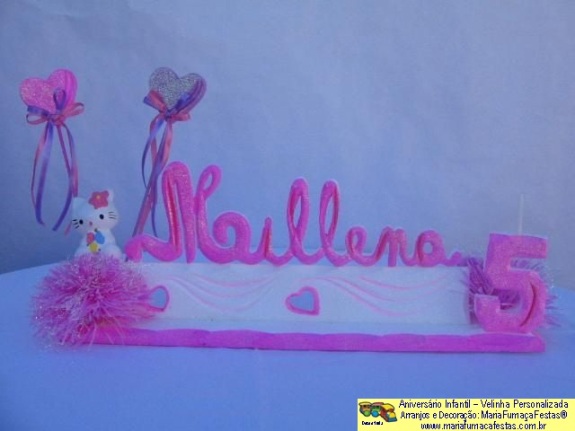 Hello Kitty - Velinha Personalizada para aniversário infantil - Maria Fumaça Festas - Tema Infantil - Decoração de Aniversário Infantil
